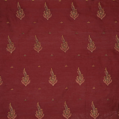 Shumaila Maroon Chanderi Embroidered Fabric in Buta Buti Mixture Pattern