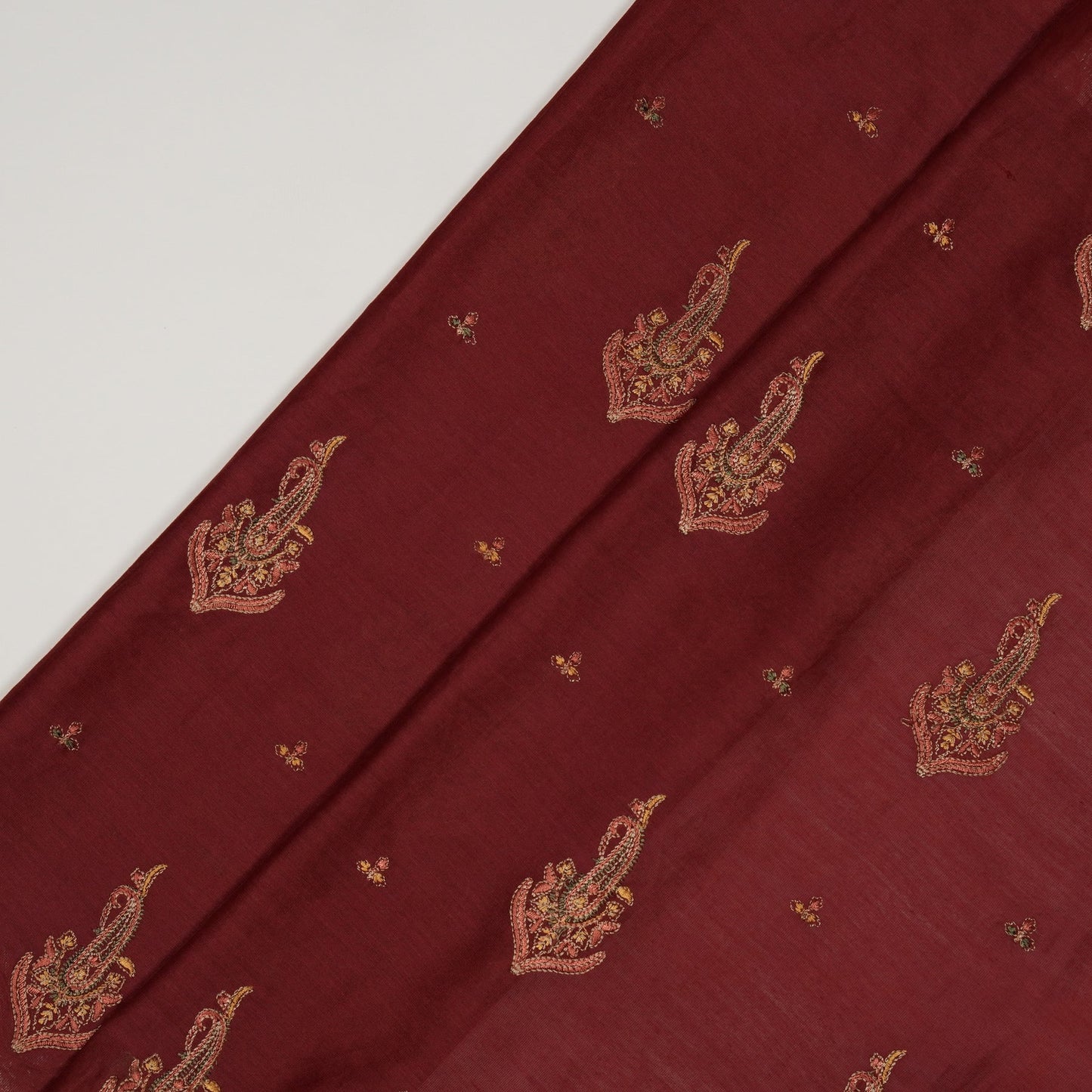 Shumaila Maroon Chanderi Embroidered Fabric in Buta Buti Mixture Pattern