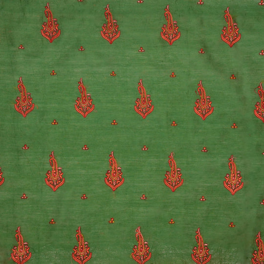 Shumaila Leaf Green Chanderi Embroidered Fabric in Buta Buti Mixture Pattern