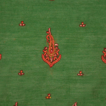 Shumaila Leaf Green Chanderi Embroidered Fabric in Buta Buti Mixture Pattern