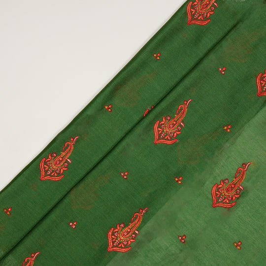 Shumaila Leaf Green Chanderi Embroidered Fabric in Buta Buti Mixture Pattern