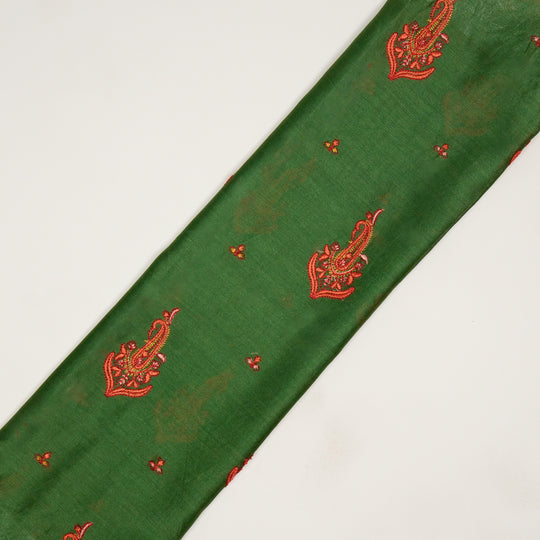 Shumaila Leaf Green Chanderi Embroidered Fabric in Buta Buti Mixture Pattern