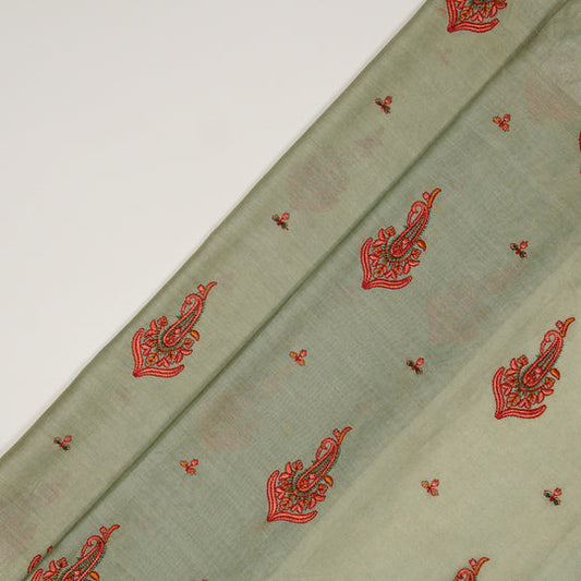 Shumaila Light Grey Chanderi Embroidered Fabric in Buta Buti Mixture Pattern