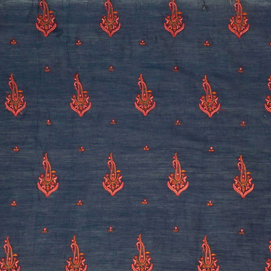 Shumaila Navy Blue Chanderi Embroidered Fabric in Buta Buti Mixture Pattern