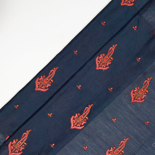 Shumaila Navy Blue Chanderi Embroidered Fabric in Buta Buti Mixture Pattern