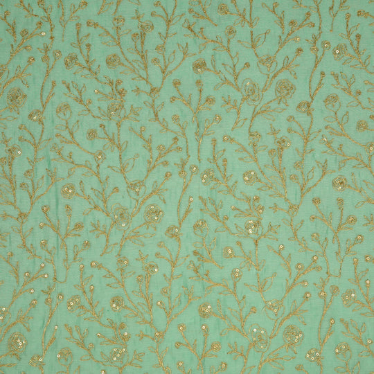 Ziya Aqua Mul Chanderi Embroidered Fabric in Jaal Pattern