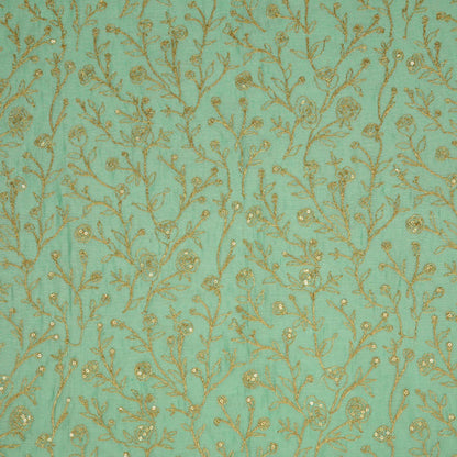 Ziya Aqua Mul Chanderi Embroidered Fabric in Jaal Pattern