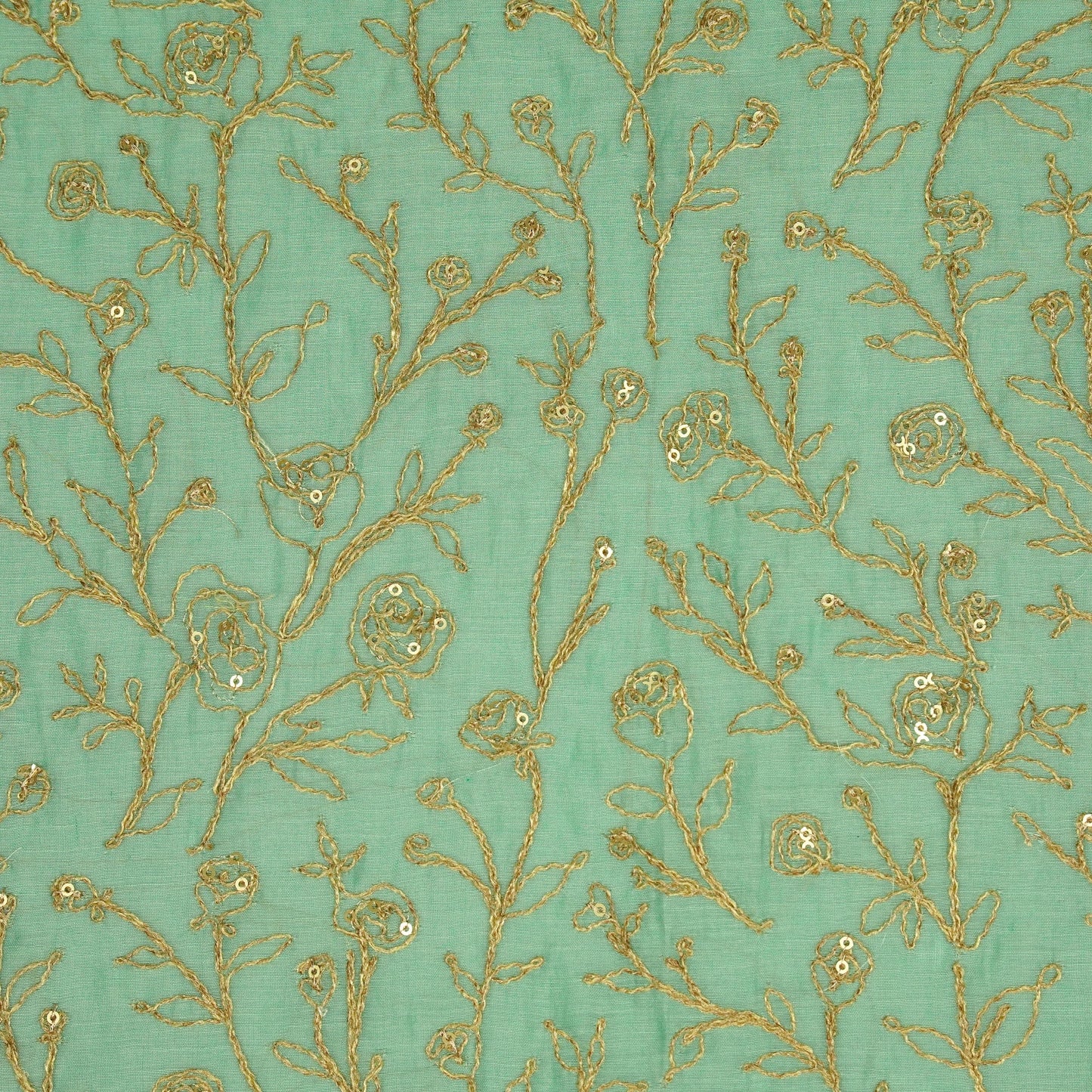 Ziya Aqua Mul Chanderi Embroidered Fabric in Jaal Pattern