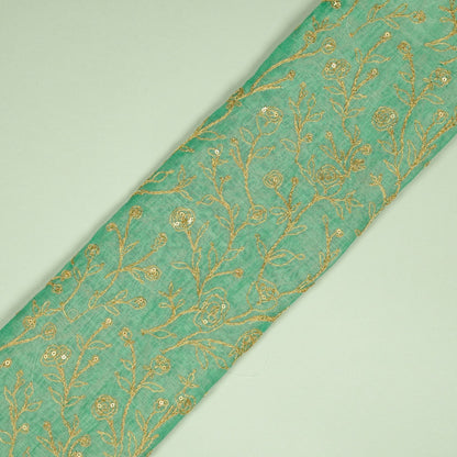 Ziya Aqua Mul Chanderi Embroidered Fabric in Jaal Pattern