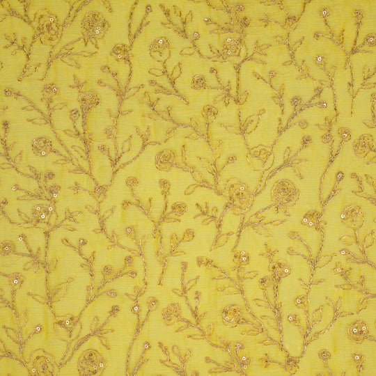 Ziya Lemon Mul Chanderi Embroidered Fabric in Jaal Pattern
