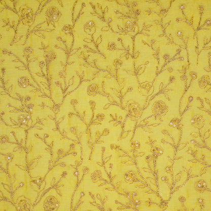 Ziya Lemon Mul Chanderi Embroidered Fabric in Jaal Pattern
