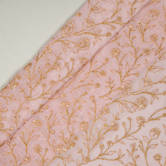 Ziya Light Pink Mal Chanderi Embroidered Fabric in Jaal Pattern