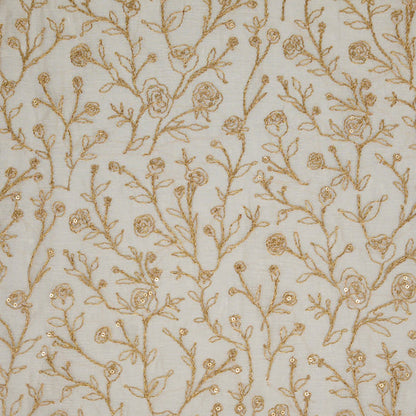 Ziya Ivory Mul Chanderi Embroidered Fabric in Jaal Pattern