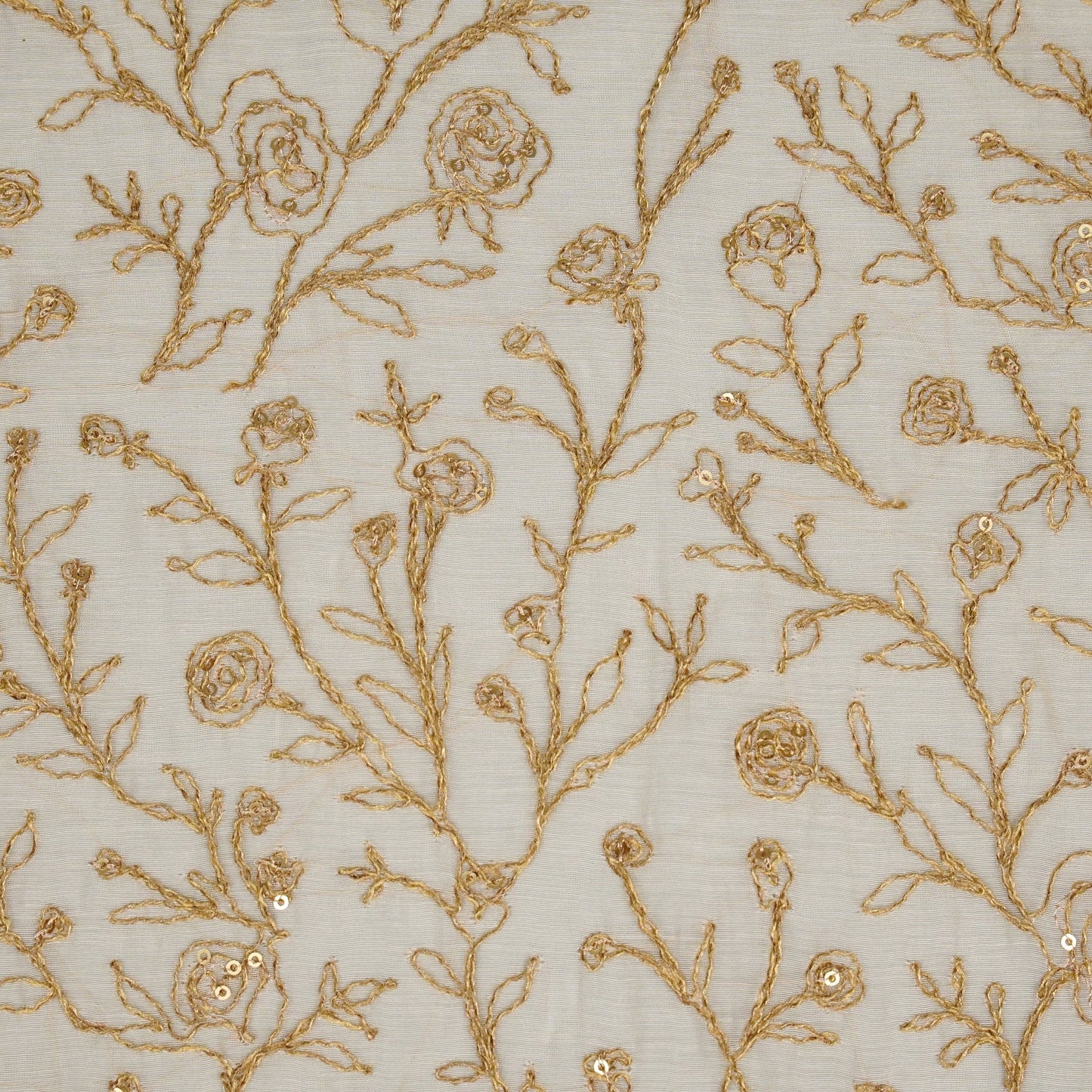 Ziya Ivory Mul Chanderi Embroidered Fabric in Jaal Pattern