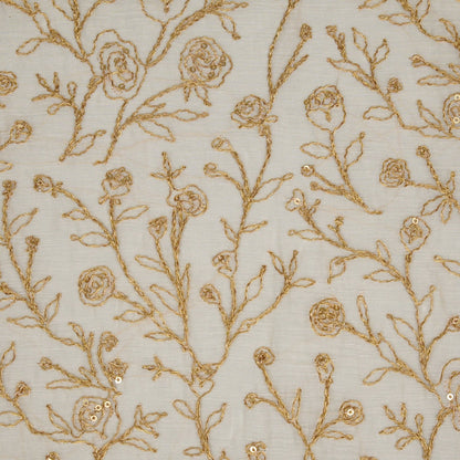 Ziya Ivory Mul Chanderi Embroidered Fabric in Jaal Pattern