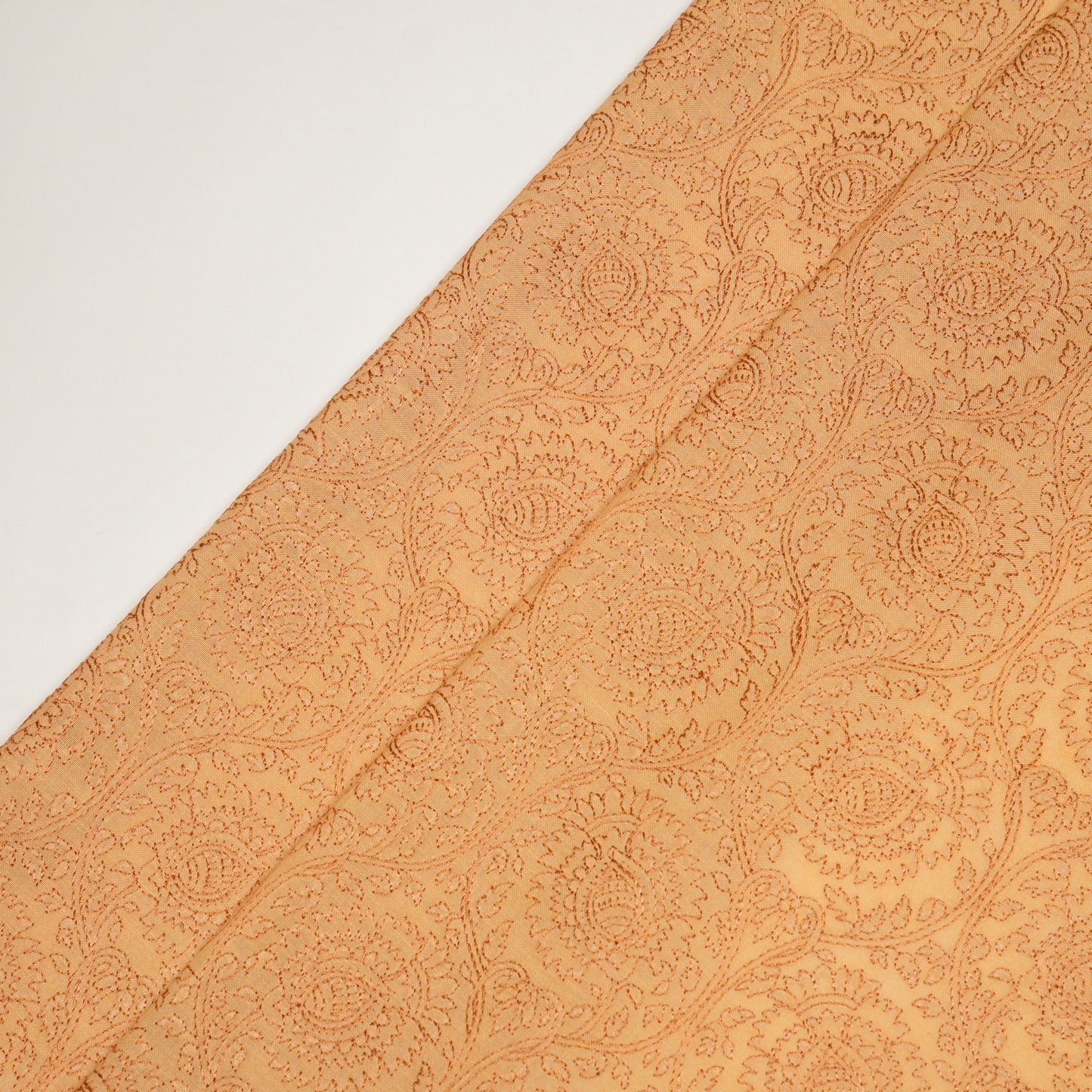 Saba Mango Chanderi Embroidered Fabric in Jaal Pattern