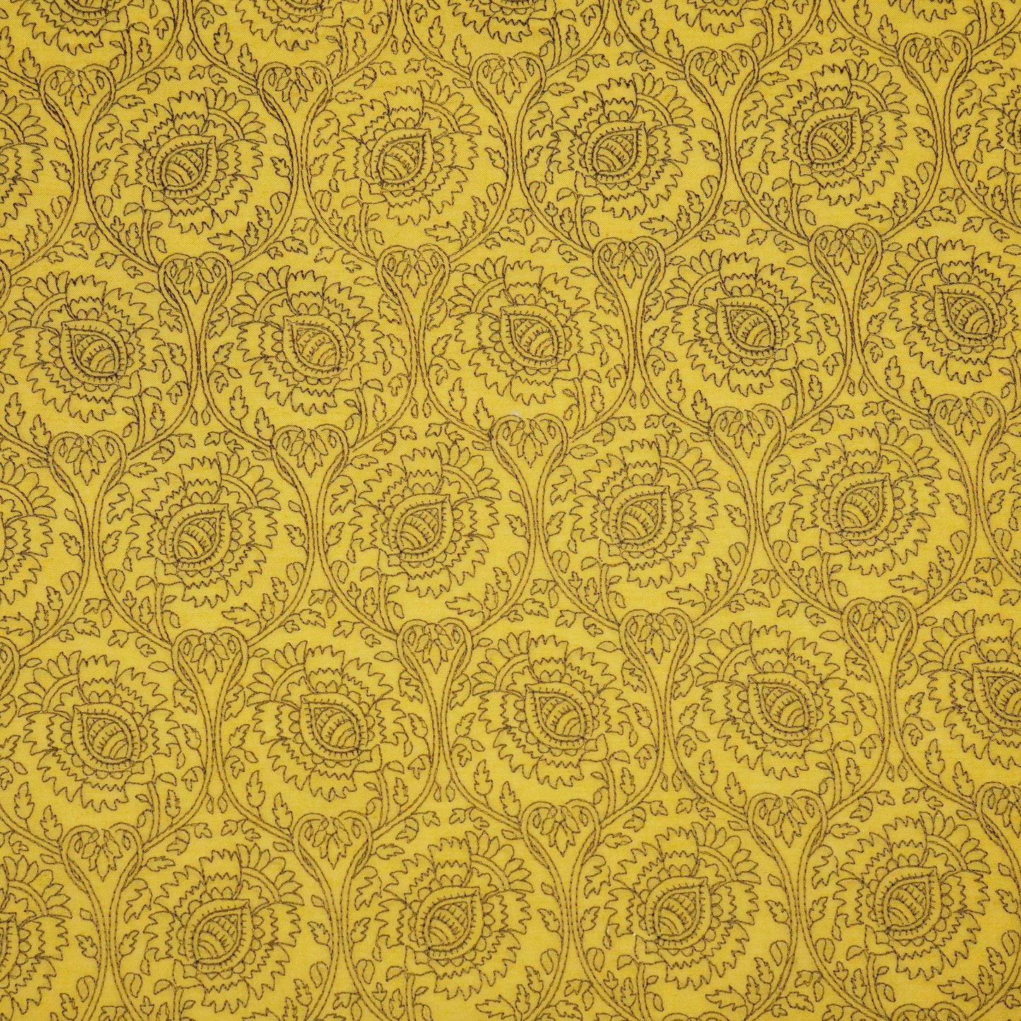 Saba Mustard Chanderi Embroidered Fabric in Jaal Pattern