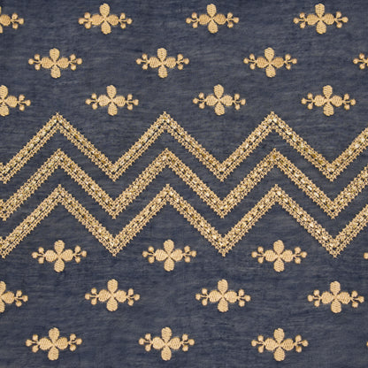 Umi Navy Blue Dola Silk Embroidered Fabric in Jaal Pattern