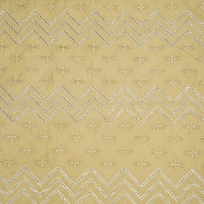 Umi Beige Dola Silk Embroidered Fabric in Jaal Pattern