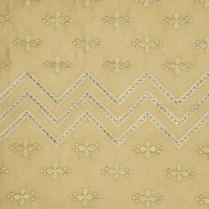 Umi Beige Dola Silk Embroidered Fabric in Jaal Pattern