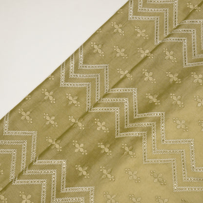 Umi Beige Dola Silk Embroidered Fabric in Jaal Pattern