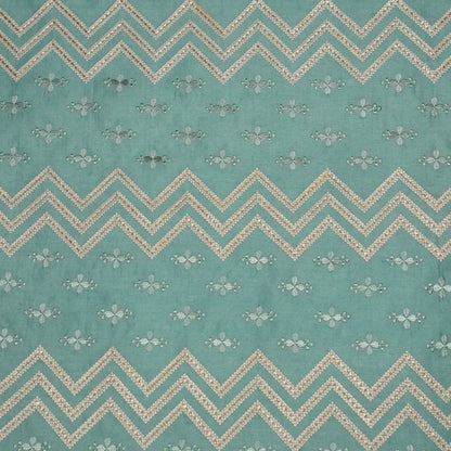 Umi Teal Dola Silk Embroidered Fabric in Jaal Pattern