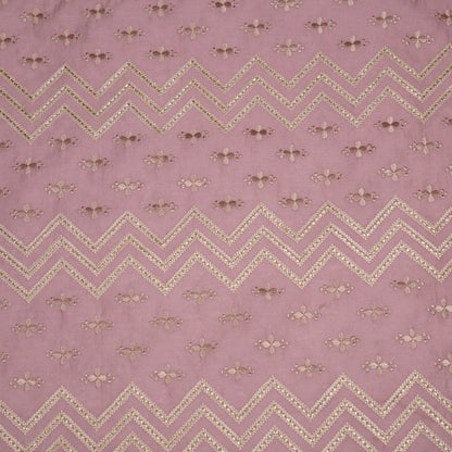 Umi Deep Mauve Dola Silk Embroidered Fabric in Jaal Pattern