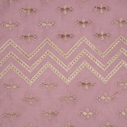 Umi Deep Mauve Dola Silk Embroidered Fabric in Jaal Pattern