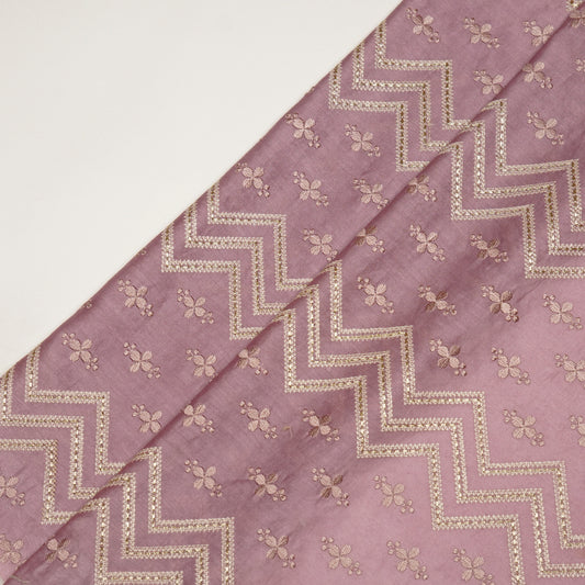 Umi Deep Mauve Dola Silk Embroidered Fabric in Jaal Pattern