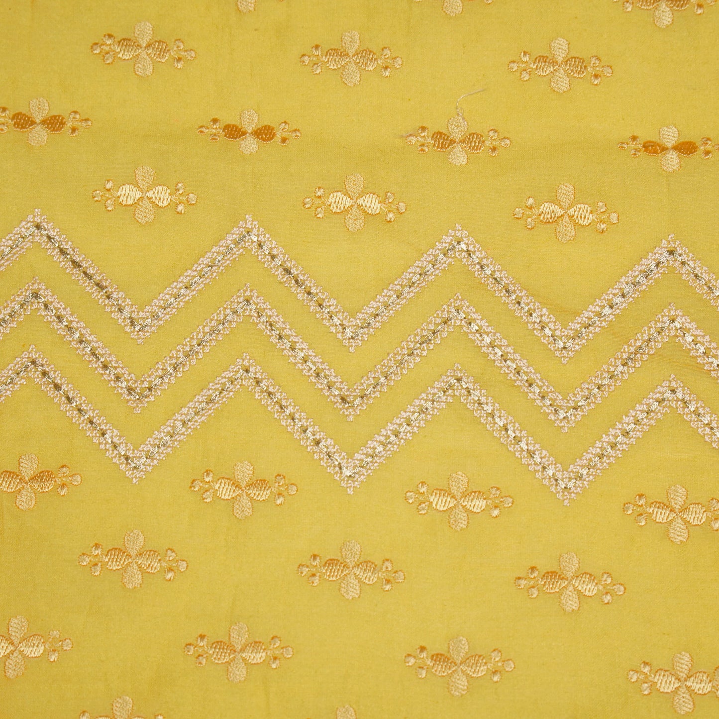 Umi Gold Dola Silk Embroidered Fabric in Jaal Pattern