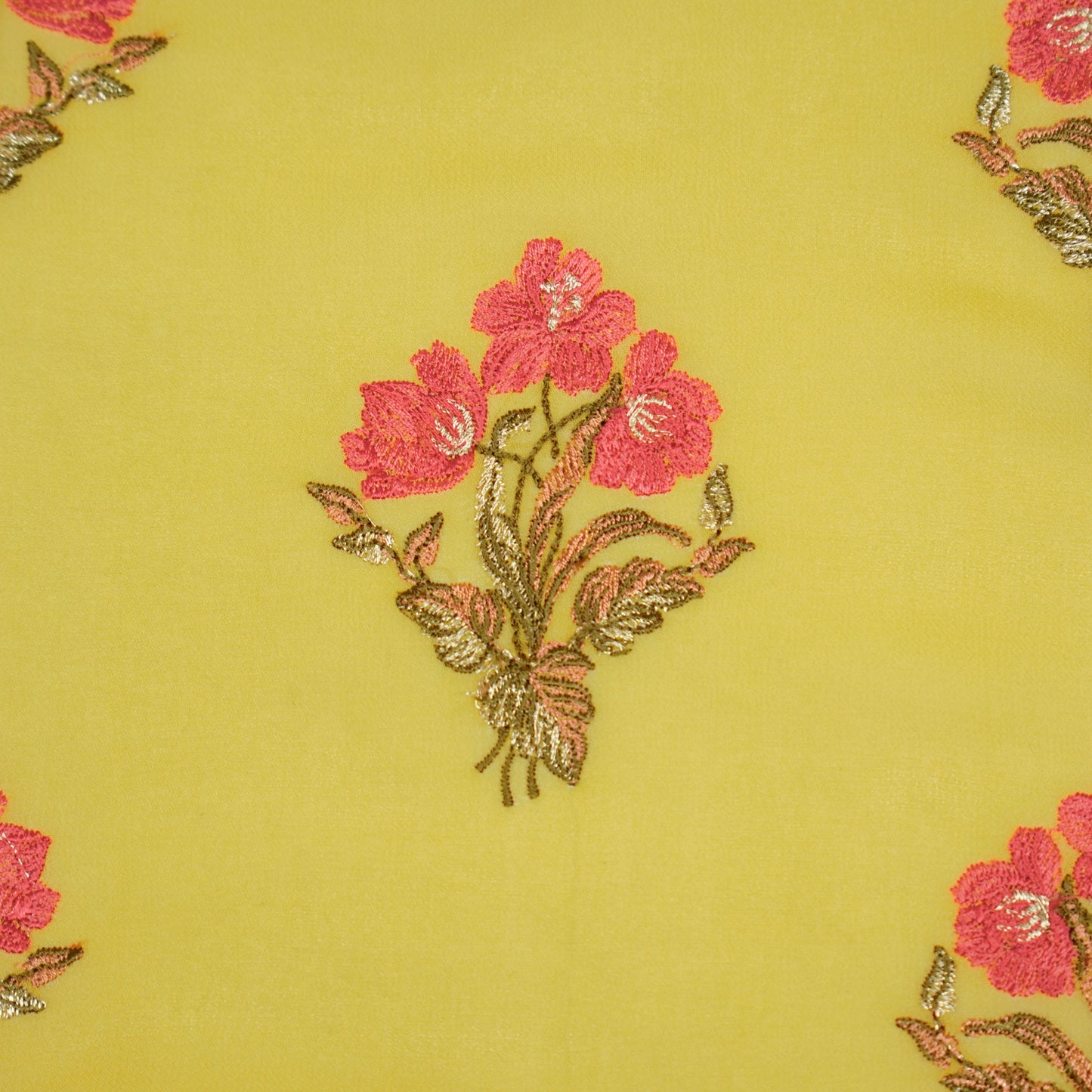 Nisa Gold Viscose Georgette Embroidered Fabric in Buta Pattern