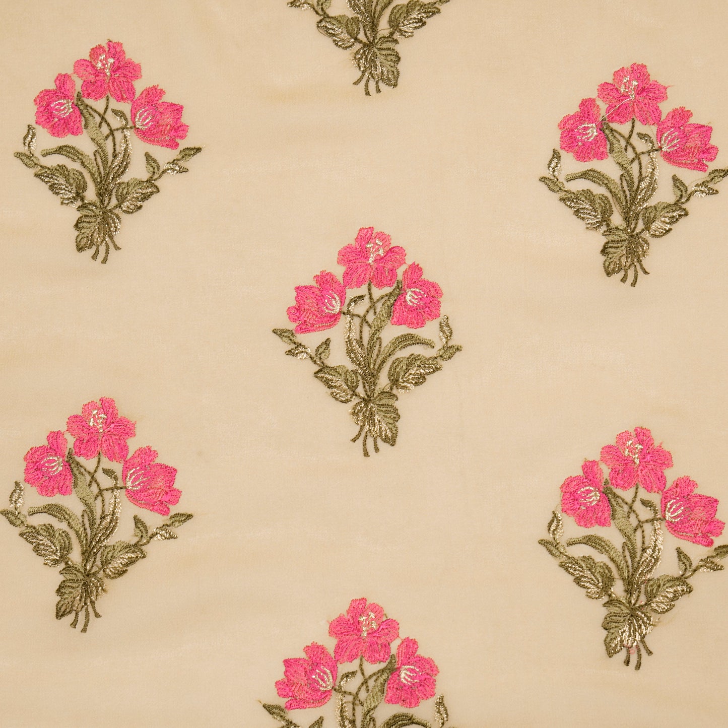 Nisa Beige Viscose Georgette Embroidered Fabric in Buta Pattern