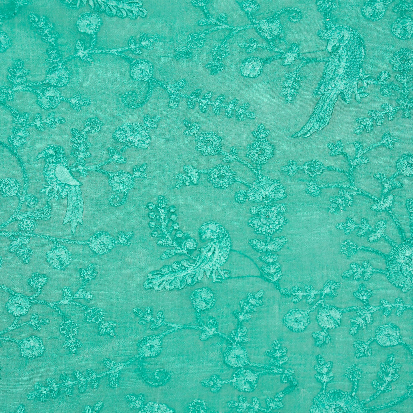 Hasna Teal Dola Silk Embroidered Fabric in Jaal Pattern