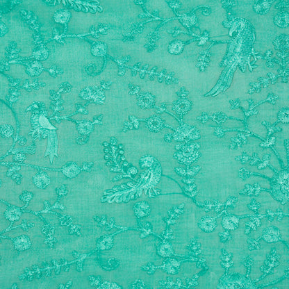 Hasna Teal Dola Silk Embroidered Fabric in Jaal Pattern