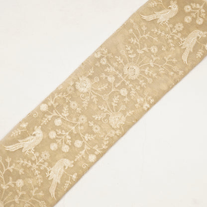 Hasna Beige  Dola Silk Embroidered Fabric in Jaal Pattern