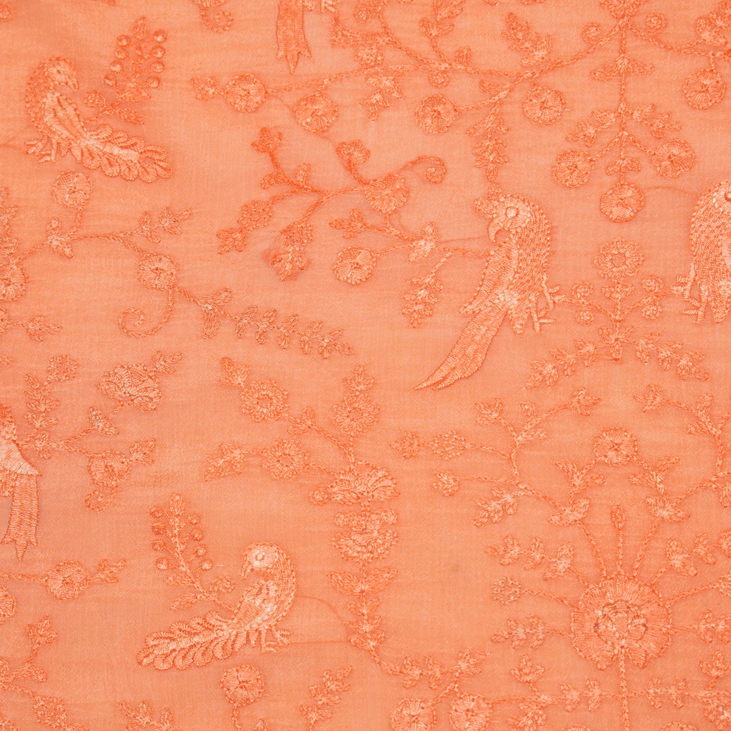 Hasna Peach Dola Silk Embroidered Fabric in Jaal Pattern