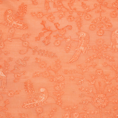 Hasna Peach Dola Silk Embroidered Fabric in Jaal Pattern