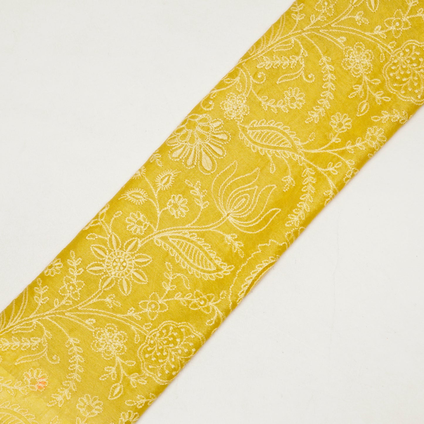 Tiesha Gold Viscose Raw Silk Embroidered Fabric in Jaal Pattern