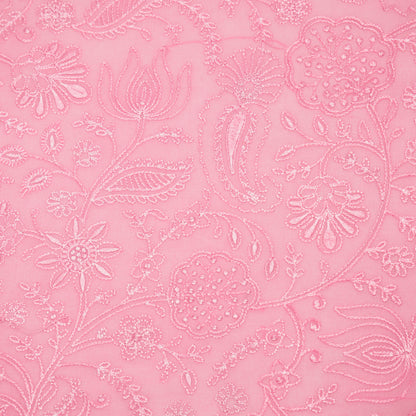 Tiesha Pink Dola Silk Embroidered Fabric in Jaal Pattern