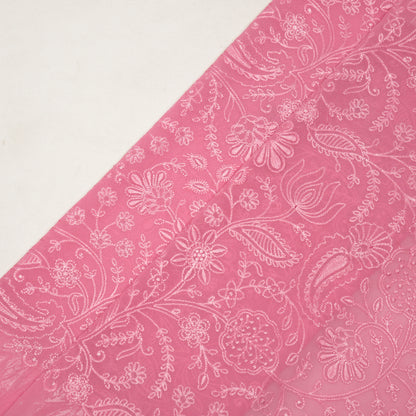 Tiesha Pink Dola Silk Embroidered Fabric in Jaal Pattern