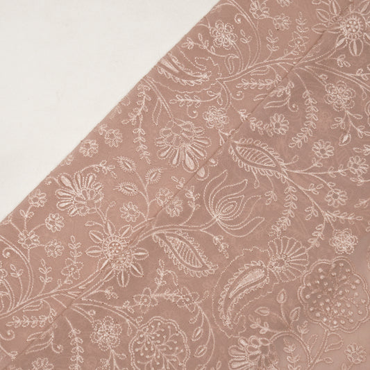 Tiesha Light Blush Dola Silk Embroidered Fabric in Jaal Pattern