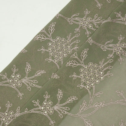 Shida Grey Viscose Georgette Embroidered Fabric in Jaal Pattern