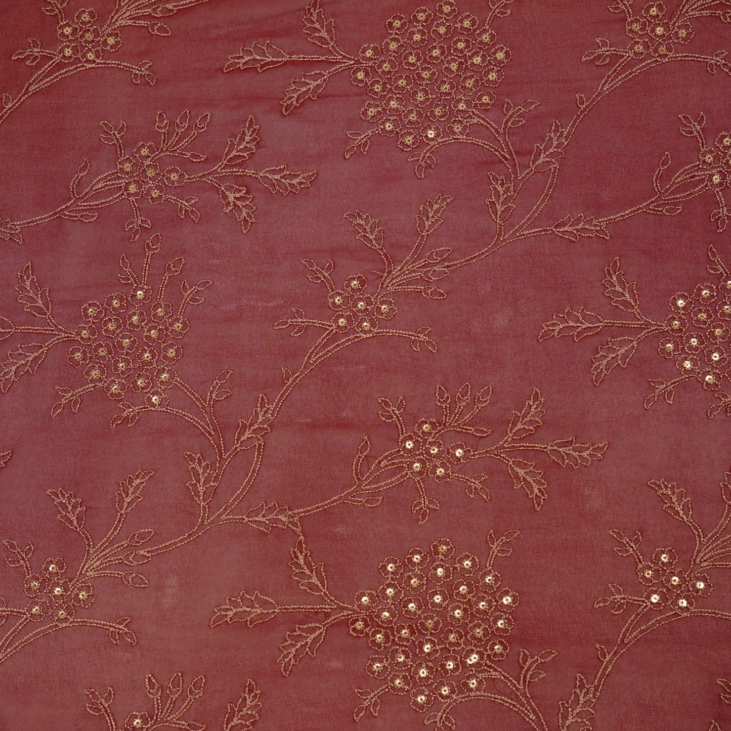 Shida Maroon Viscose Georgette Embroidered Fabric in Jaal Pattern