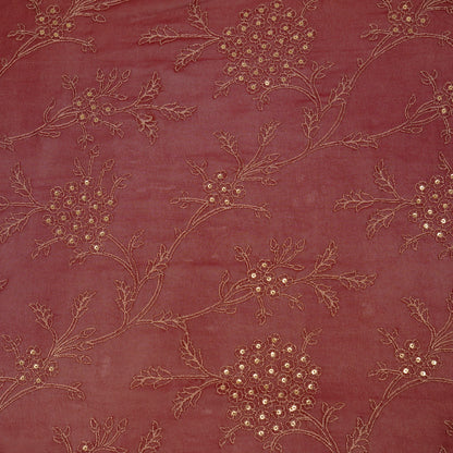 Shida Maroon Viscose Georgette Embroidered Fabric in Jaal Pattern