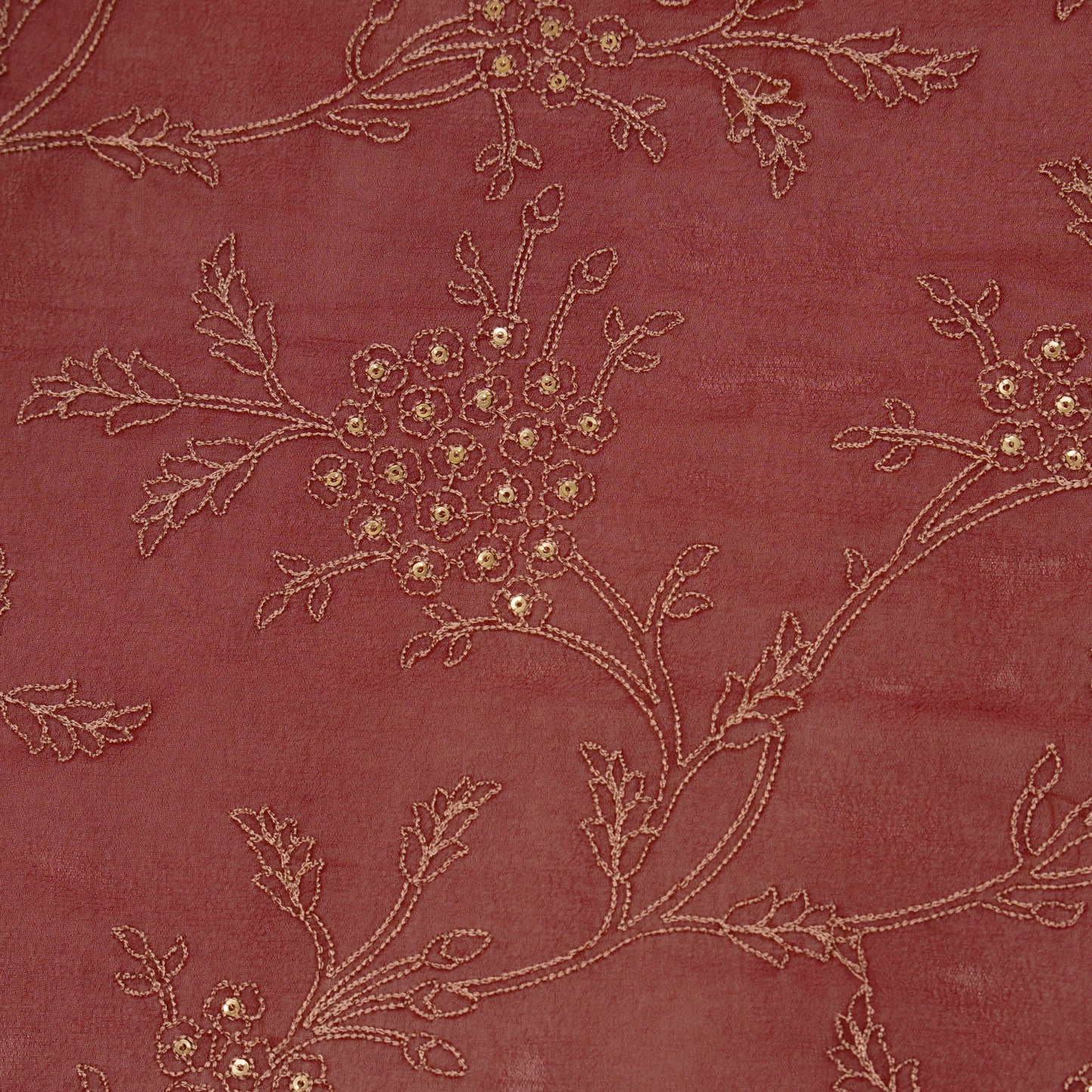 Shida Maroon Viscose Georgette Embroidered Fabric in Jaal Pattern