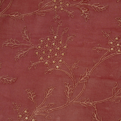 Shida Maroon Viscose Georgette Embroidered Fabric in Jaal Pattern