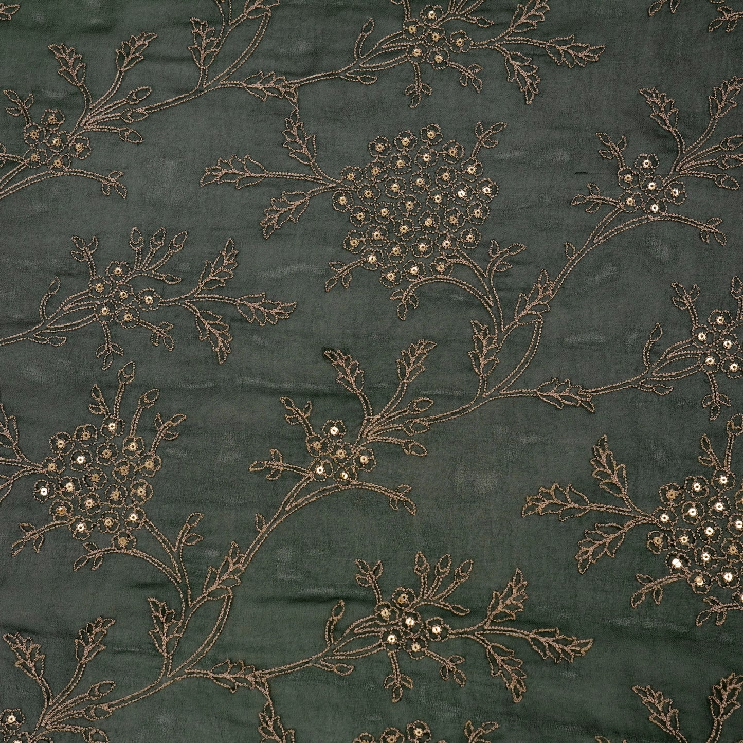 Shida Bottle Green Viscose Georgette Embroidered Fabric in Jaal Pattern