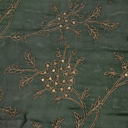 Shida Bottle Green Viscose Georgette Embroidered Fabric in Jaal Pattern