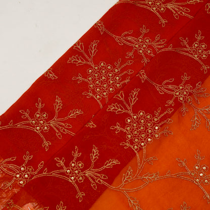 Shida Red Viscose Georgette Embroidered Fabric in Jaal Pattern