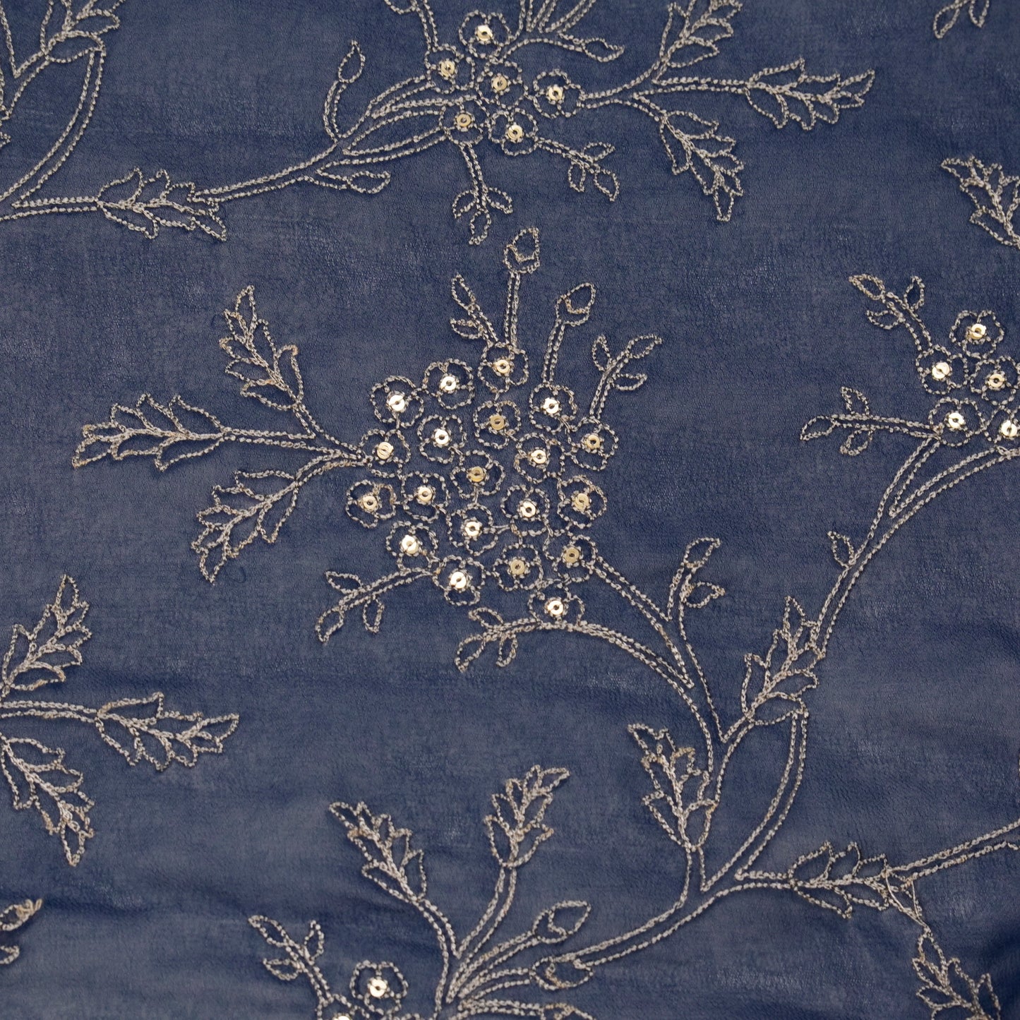 Shida Navy Blue Viscose Georgette Embroidered Fabric in Jaal Pattern